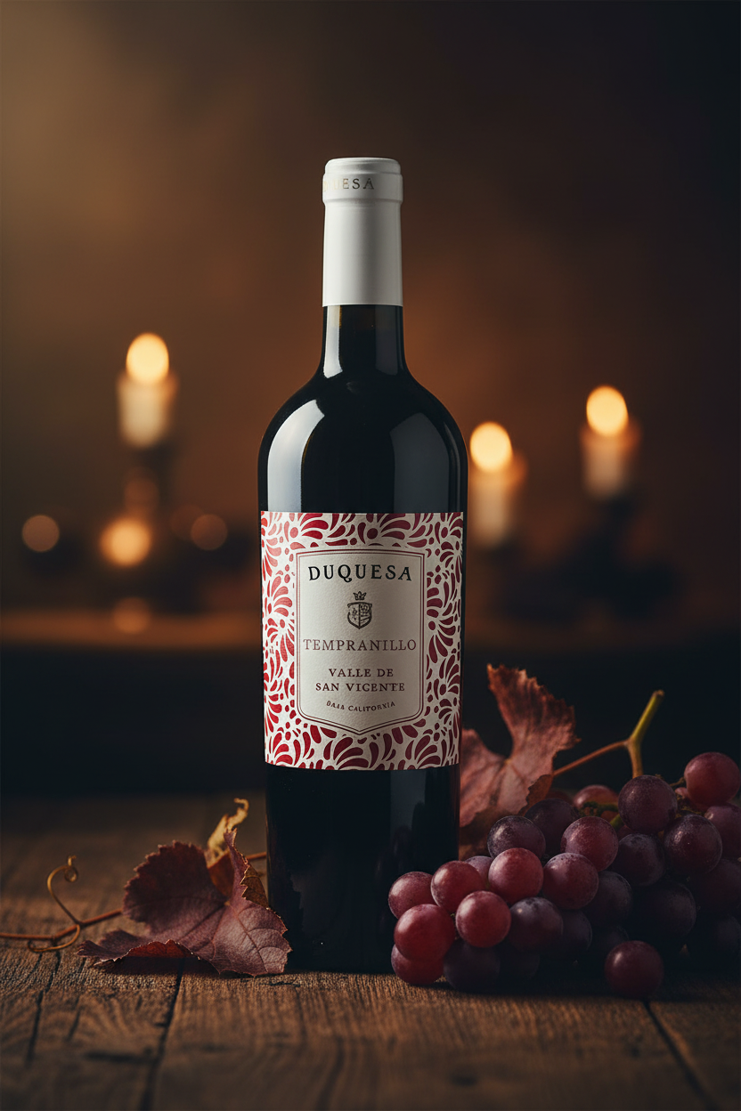 Vino Tinto Duquesa Tempranillo Vinos de la Reina Valle de San Vicente B.C. México 750ml *